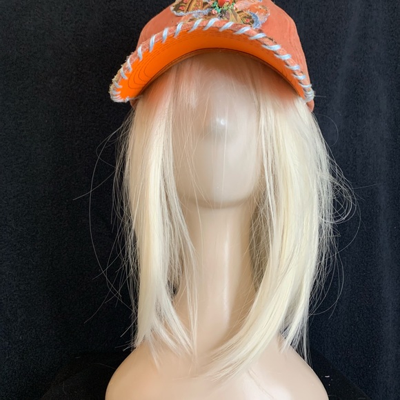 Embellished Orange Cap with Floral Accent - Picture 5 of 8